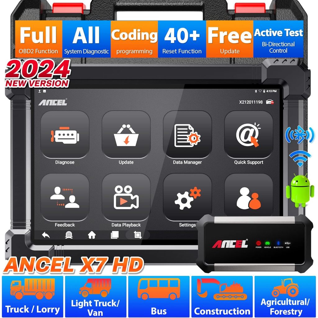 Ancel X7 HD Heavy Duty Truck Scanner 12V 24V OBD2 Scanner Sistem Penuh Alat Diagnostik Mesin Konstru