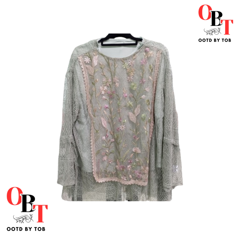 Set inner brukat Baju Kondangan Atasan Wanita Elegan - Sage Green