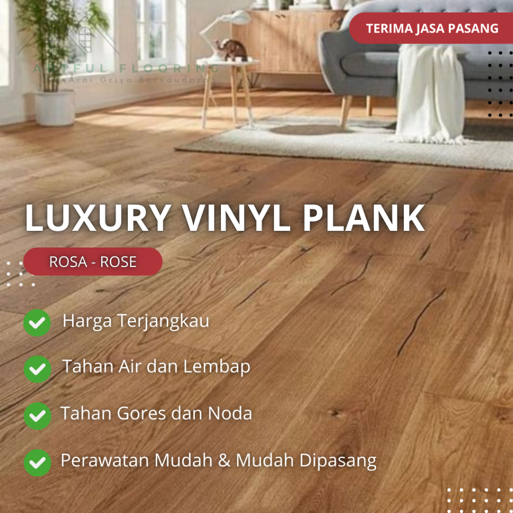 Stok Terbatas Vinyl Plank Rosa-Rose | Tebal 3mm - Motif Wood