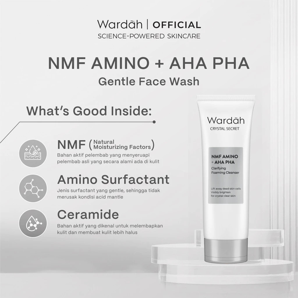 Wardah Crystal Secret Foaming Cleanser 100ml NMF Amino + AHA PHA, Sabun Wajah Eksfoliasi Harian