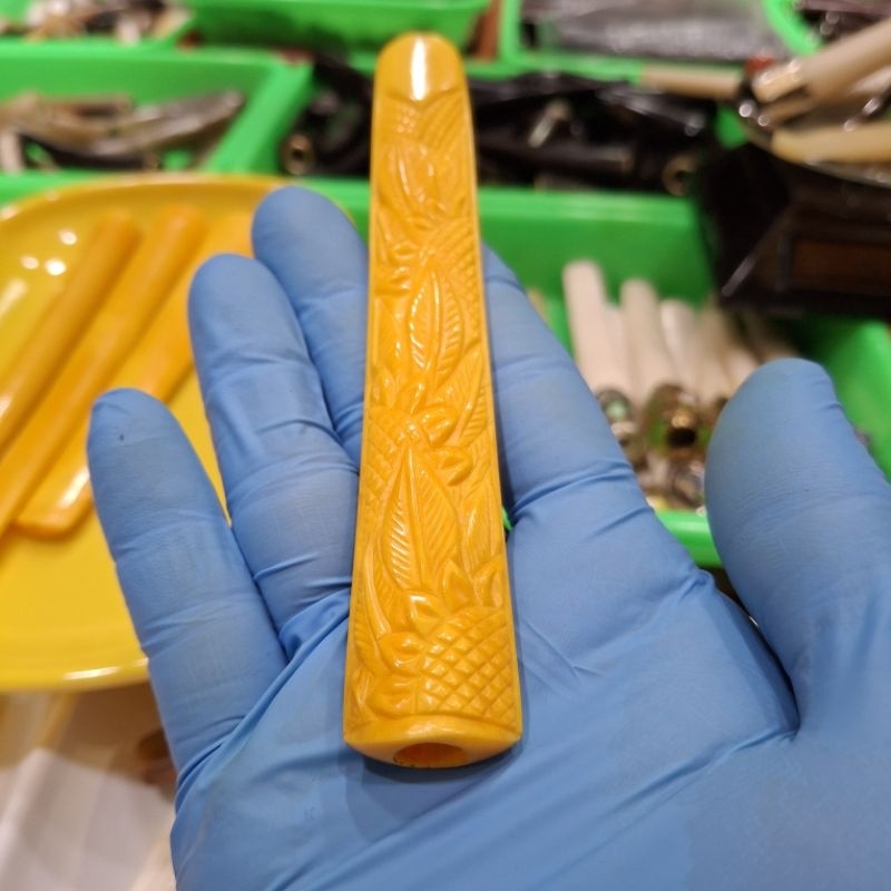 Once Cangklong Tulang Motif Ukir Bunga Istimewa Kuning 11cm