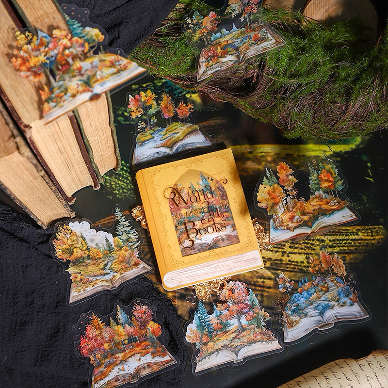 

(8CB) sticker transparan buku hutan alam pohon book tree forest scenery journaling