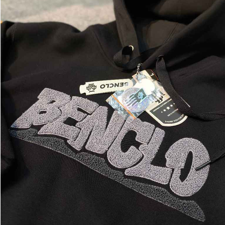 BENCLO hoodie pria wanita dengan motif bordir towell bahan fleece 280 gsm