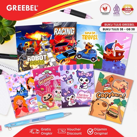 

( 1 PACK) BUKU TULIS GREEBEL 38 LEMBAR ISI 10 PCS