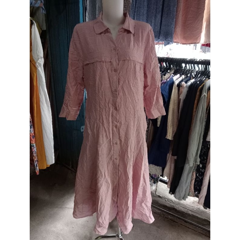 Midi Dress Tunik Pink Polos