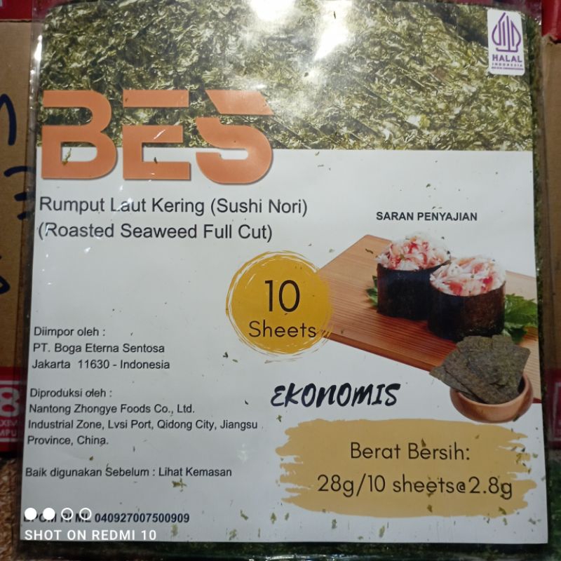 

Nori Bes isi 10 lembar rumput laut kering sushi nori roasted seaweed full cut halal termurah