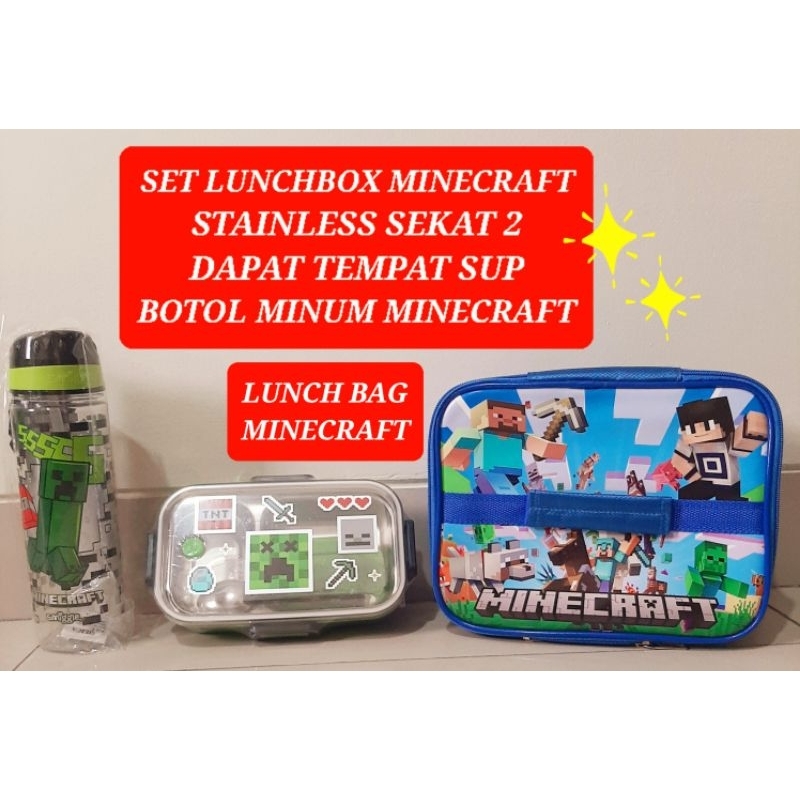 kotak makan minecraft lunch box stainless minecraft tas bekal minecraft botol minum minecraf botol s