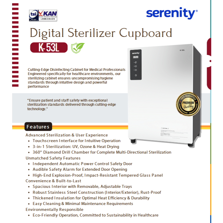 SERENITY STERILISATOR 1 PINTU  K-53L STERILISATOR 1 PINTU 60 LITER