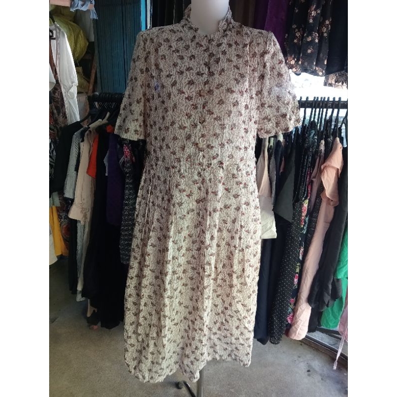 Dress Sifon Korea Coklat Muda Motif Bunga