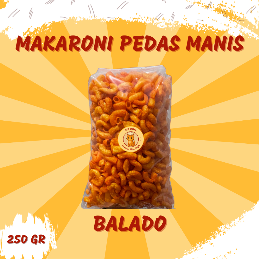 

Makaroni Pedas Manis Oyo Snack 250gr | Balado / Barbeque / Keju | Snack Renyah Gurih Manis