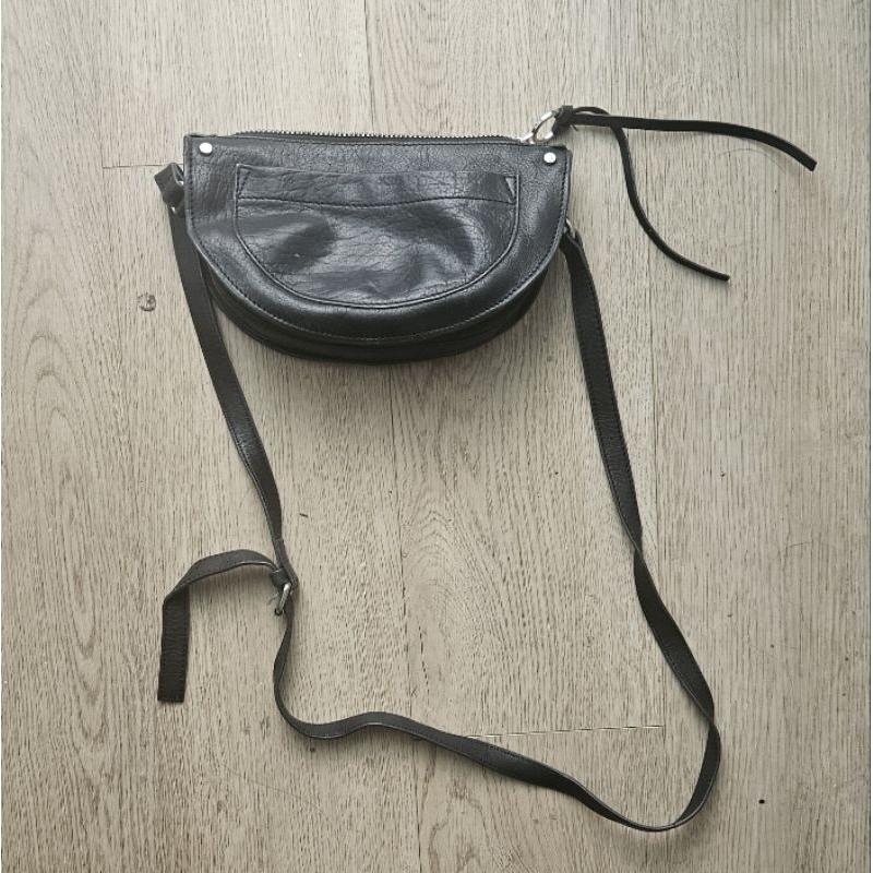 NWT MANGO Women's Leather Crossbody Bag with Croc-effect Tas Kulit