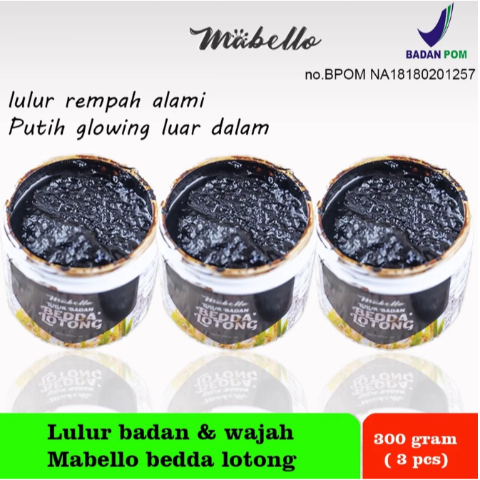 Lulur Badan dan Wajah Mabello Bedda Lotong paket 3 LULUR 300 gram Memutihkan Wajah & Badan