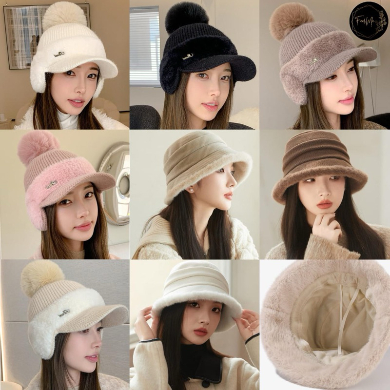 Feelme KK-535 Topi Musim Dingin Thermal Bucket Hat Fur Faux Topi bulu winter Musim Dingin Beanie Pom
