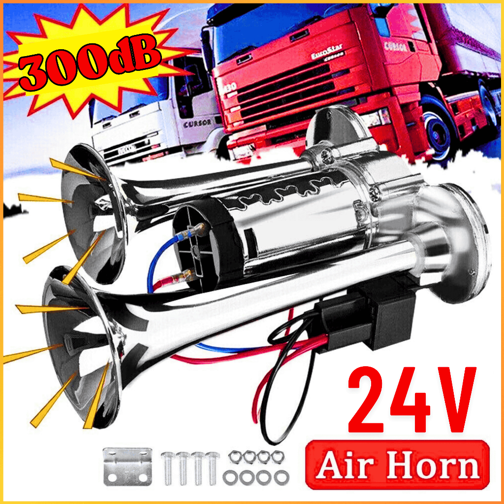 COD Klakson Trompet Mobil Truk 12/24 Volt Suara Kencang Tanpa Angin Double Horn Zinc Alloy 300dB H2