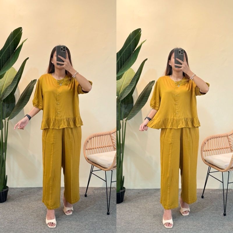 ONE SET ADINDA//SETELAN ELFASA LENGAN PENDEK//SETELAN POLOS RAYON TWILL