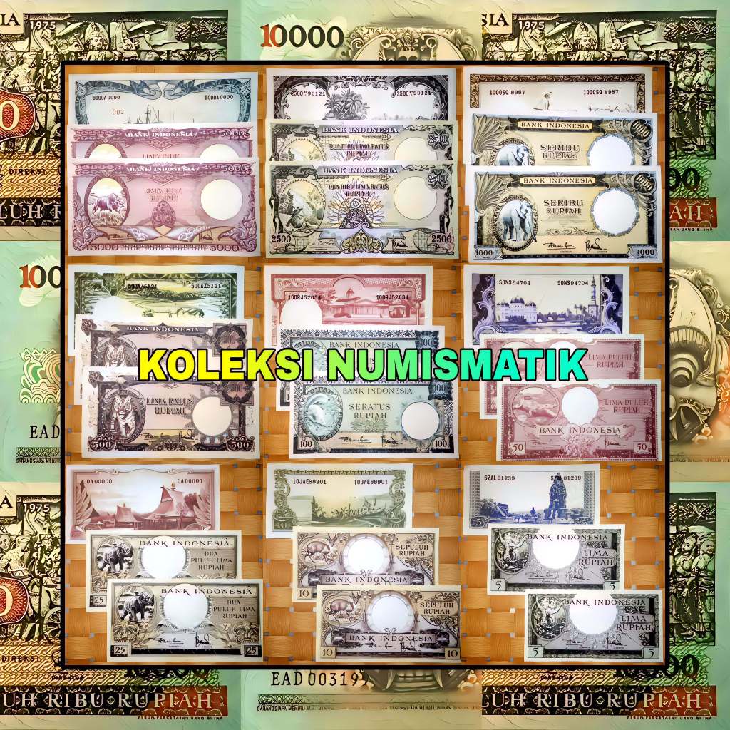 1 SET SOUVENIR REPRO UANG KERTAS KUNO INDONESIA RUPIAH SERI HEWAN 1957