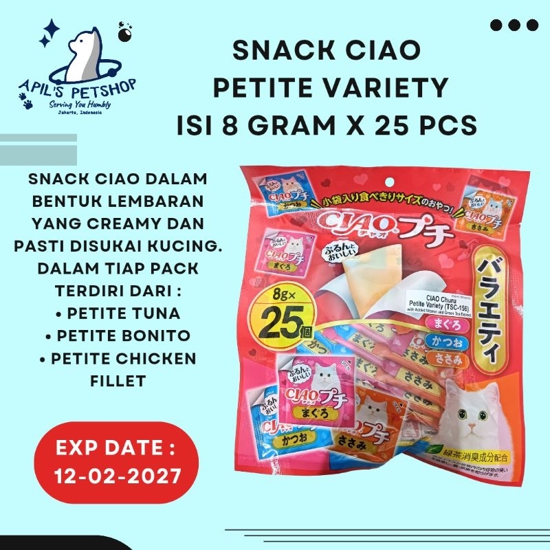 CIAO CHURU PETITE VARIETY SNACK KUCING CIAO BENTUK LEMBARAN 8 GRAM X 25 PCS