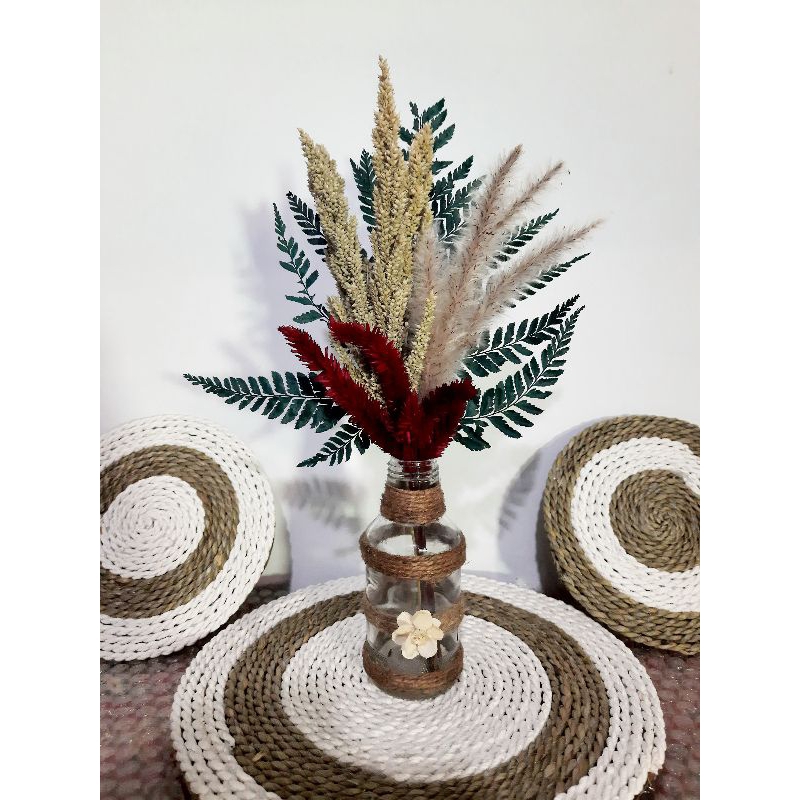 1set bunga+vas/bunga kering/bunga kering aestetic/bunga meja/vas bunga/vas bunga kaca aesthetick