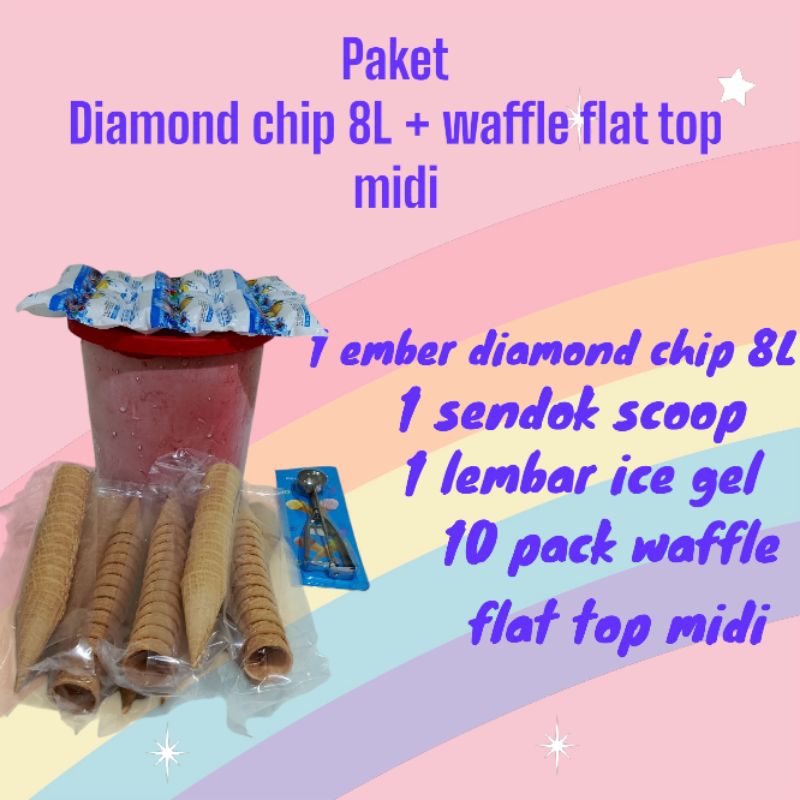 

paket ice cream diamond neopolitan 8liter + waffle flat top midi/paket ice cream ulang tahun/paket khitanan/paket sunatan/paket arisan/ice cream diamond neopolitan chip/eskrim diamond 3in1/es krim diamond ember merah Neo chip/ice cream murah bekasi