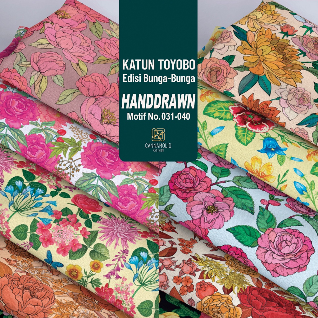 Kain Katun Toyobo Motif BUNGA | Lebar 145cm | HANDDRAWN FLORAL 31-40