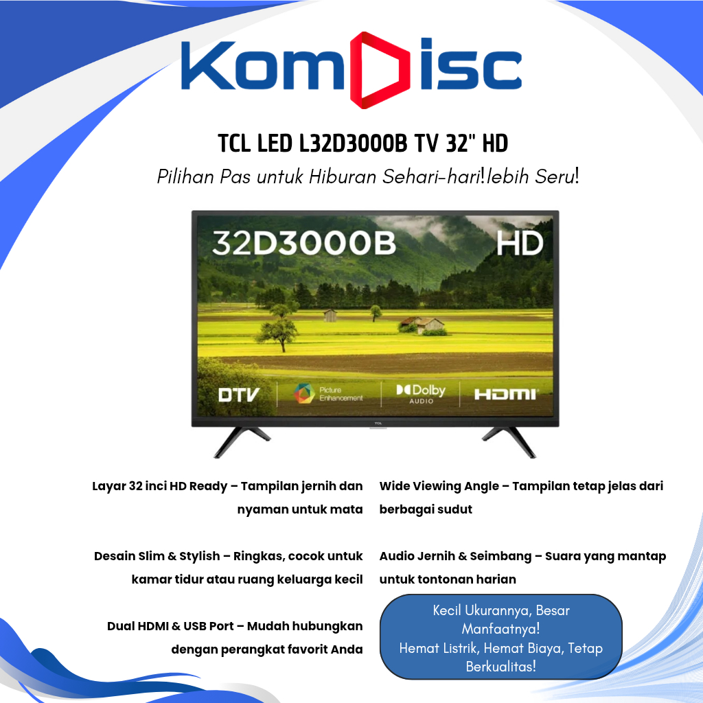 TCL LED L32D3000B TV 32" (Smart TV)