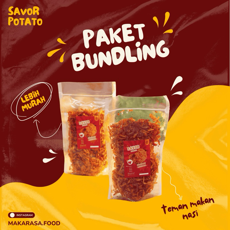 

PAKET BUNDLING KENTANG MUSTOFA - SAVOR POTATO RASA BALADO 100 Gr 2 PCS-KERIPIK KENTANG MAKARASA FOOD