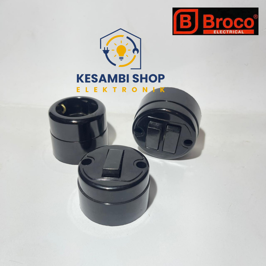 BROCO OB BULAT TEMPEL SERIES / SAKLAR ENGKEL / STOP KONTAK / SAKLAR DOUBLE  OB BULAT BROCO HITAM