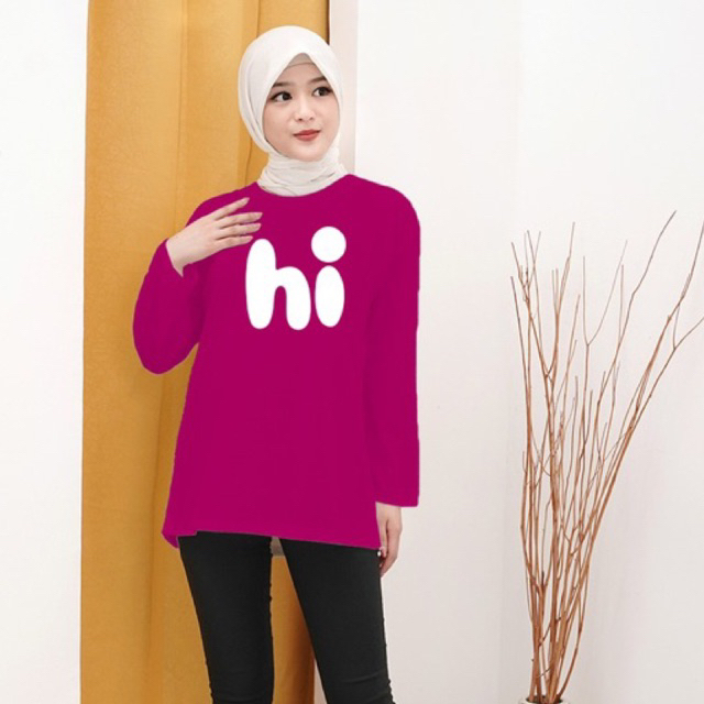 Bisa Cod kaos distro lengan panjang motif hi putih/ kaos wanita kekinian lengan panjang/ kaos distro