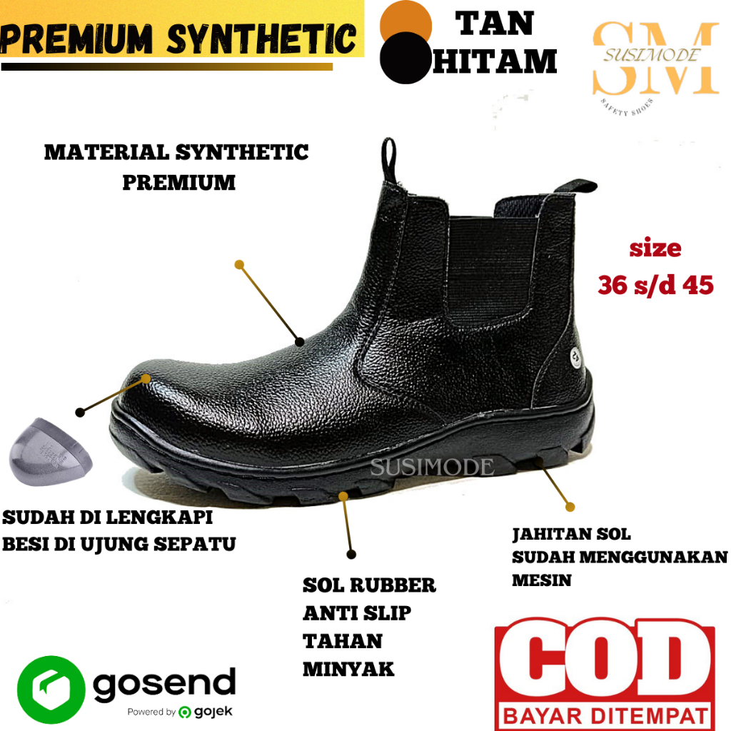 Sepatu Safety Boots Pria Ujung Besi Baja Sefty Shoes Septy Septi Cowok Spatu Lapangan Proyek Industr
