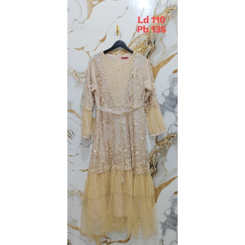 gamis brokat kombinasi tile