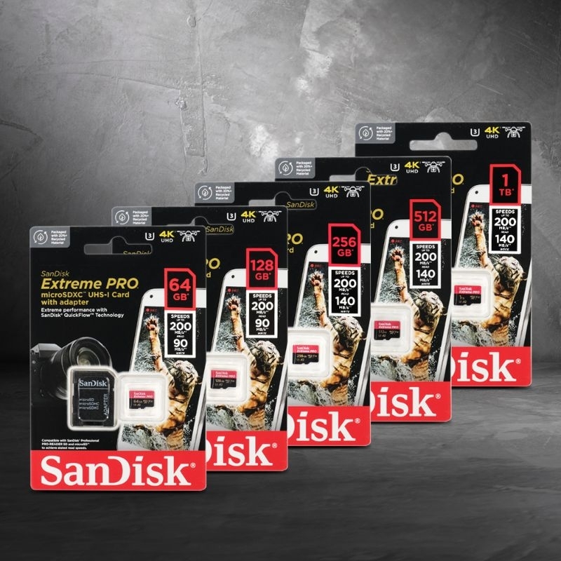 SanDisk Extreme PRO microSDXC 64GB 128GB 256GB 512GB 1Tb V30 A2 U3 MicroSD Micro Penyimpanan Memori