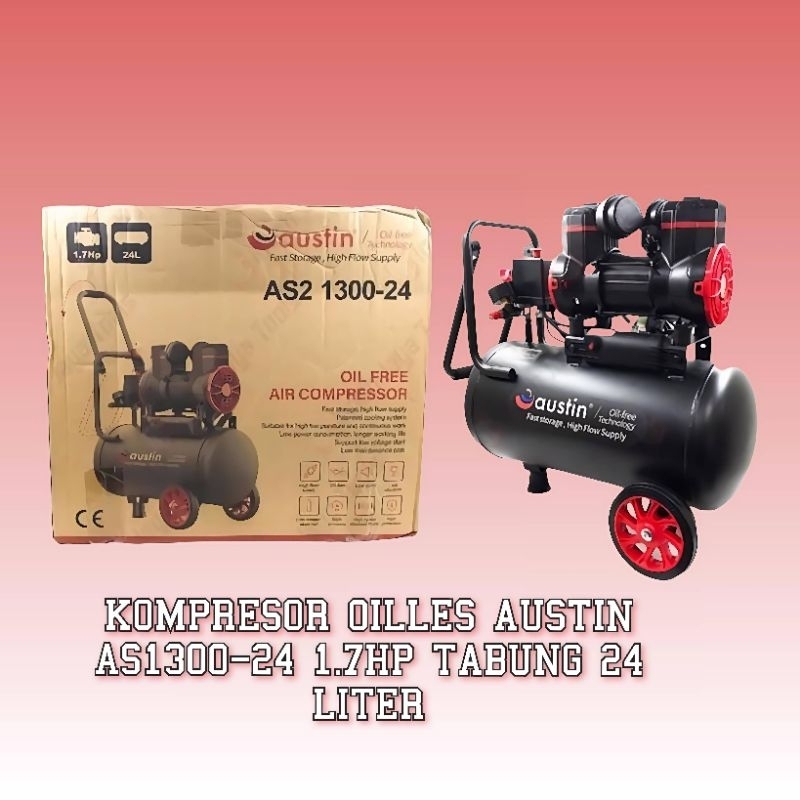 AUSTIN AS2 1300-24 KOMPRESOR ANGIN OILLES TANPA OLI 1.7HP 24 LITER / MESIN KOMPRESOR OILLES SILENT A