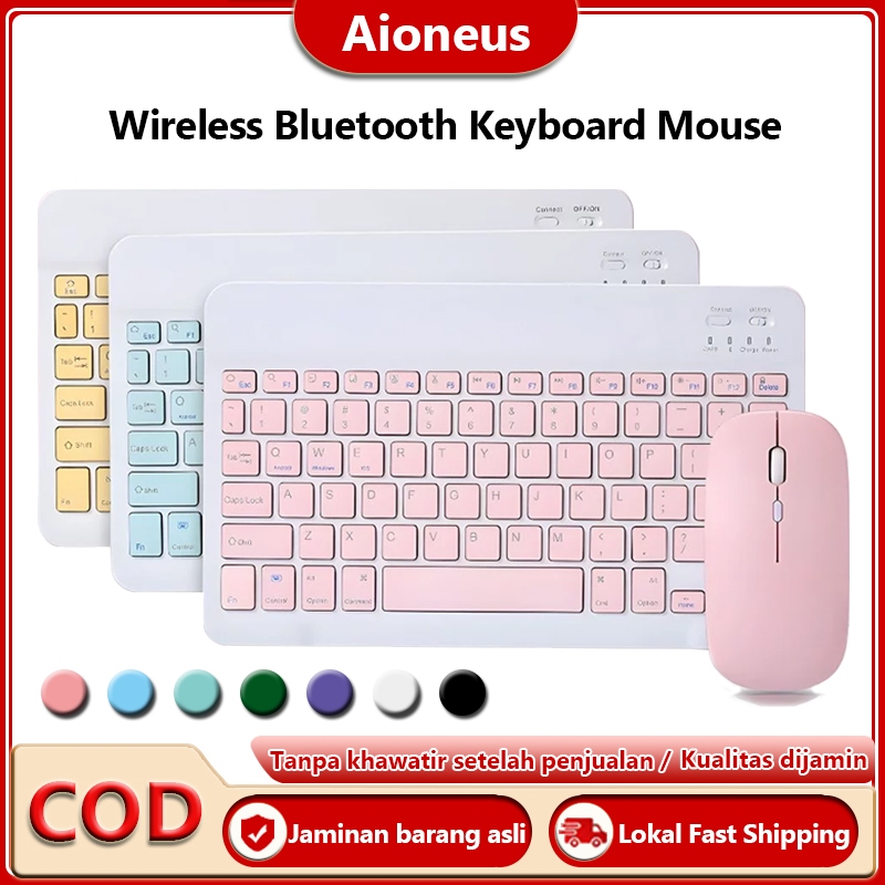 Keyboard Wireless Bluetooth Office Silent Click Laptop wireless keyboard + Mouse Combo Macaron Light