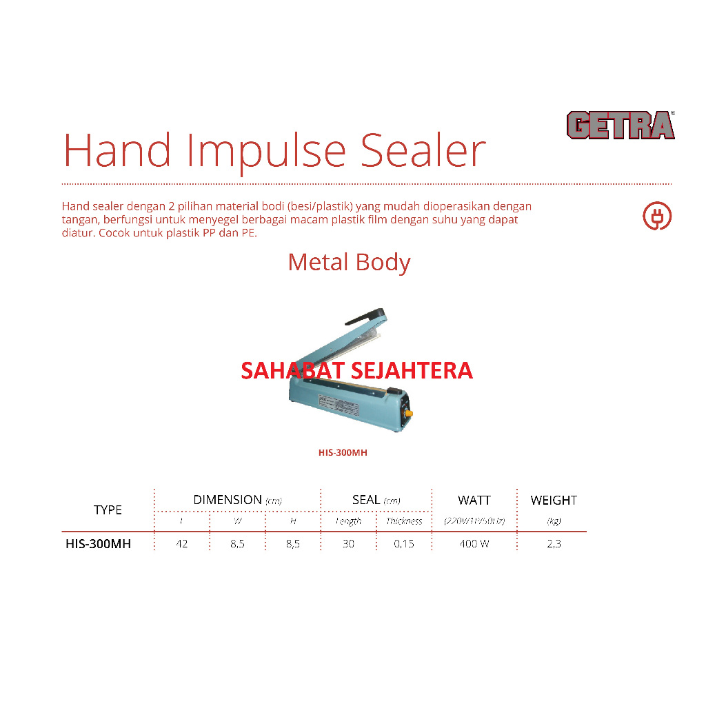 GETRA Hand Impulse Sealer HIS 300MH – Alat Pres Plastik Otomatis untuk Kemasan Makanan