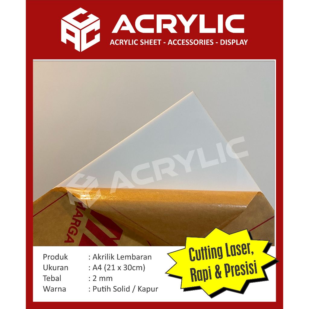 

AKRILIK / Acrylic Lembaran A4 // 2mm // Putih Solid / Putih Kapur 21cm x 30cm
