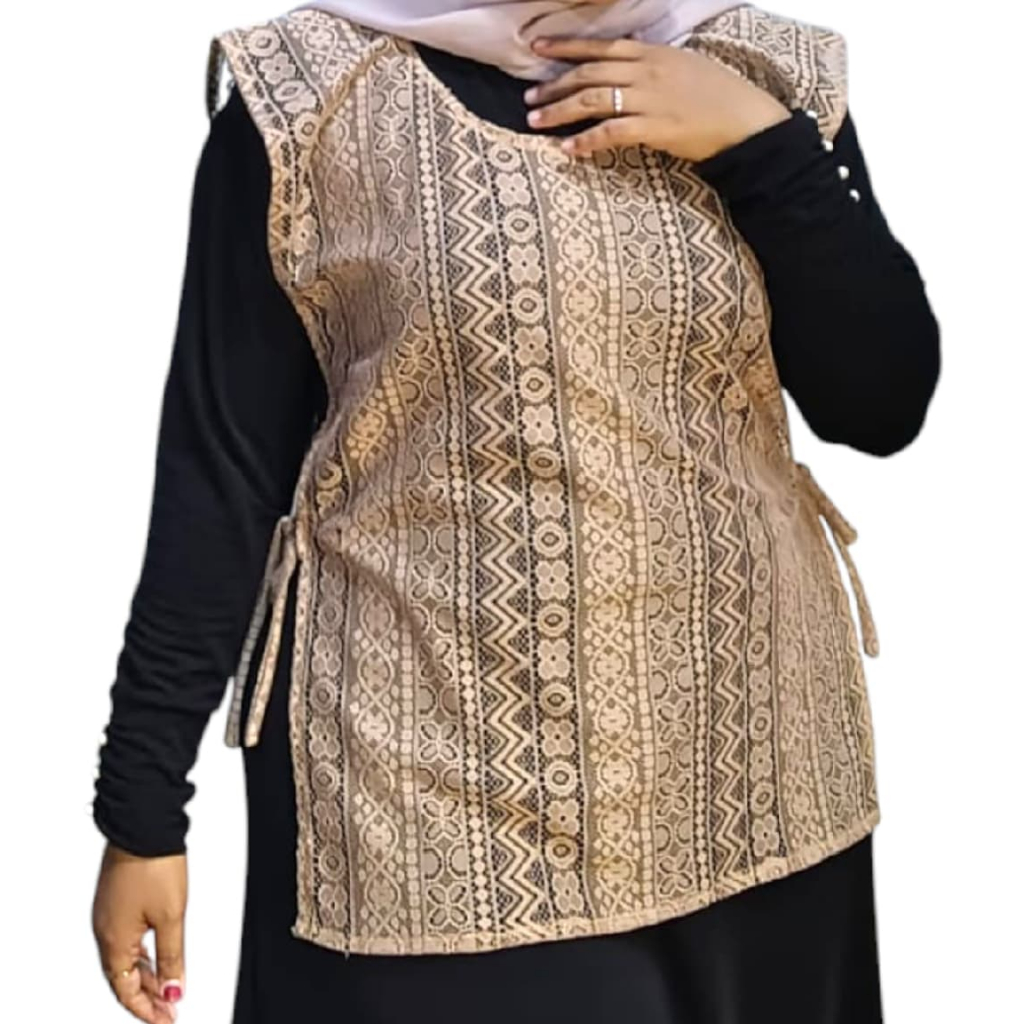VEST BROKAT MALIKA JUMBO LD 130 ROMPI TALI SAMPING BRUKAT OVERSIZE