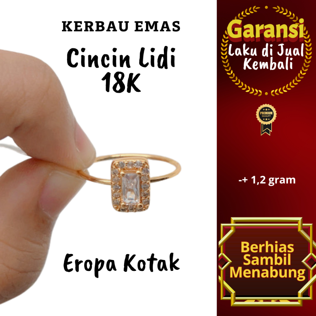 Kerbau Emas Cincin Lidi Eropa Kotak Warna 18K 1,2 gram an