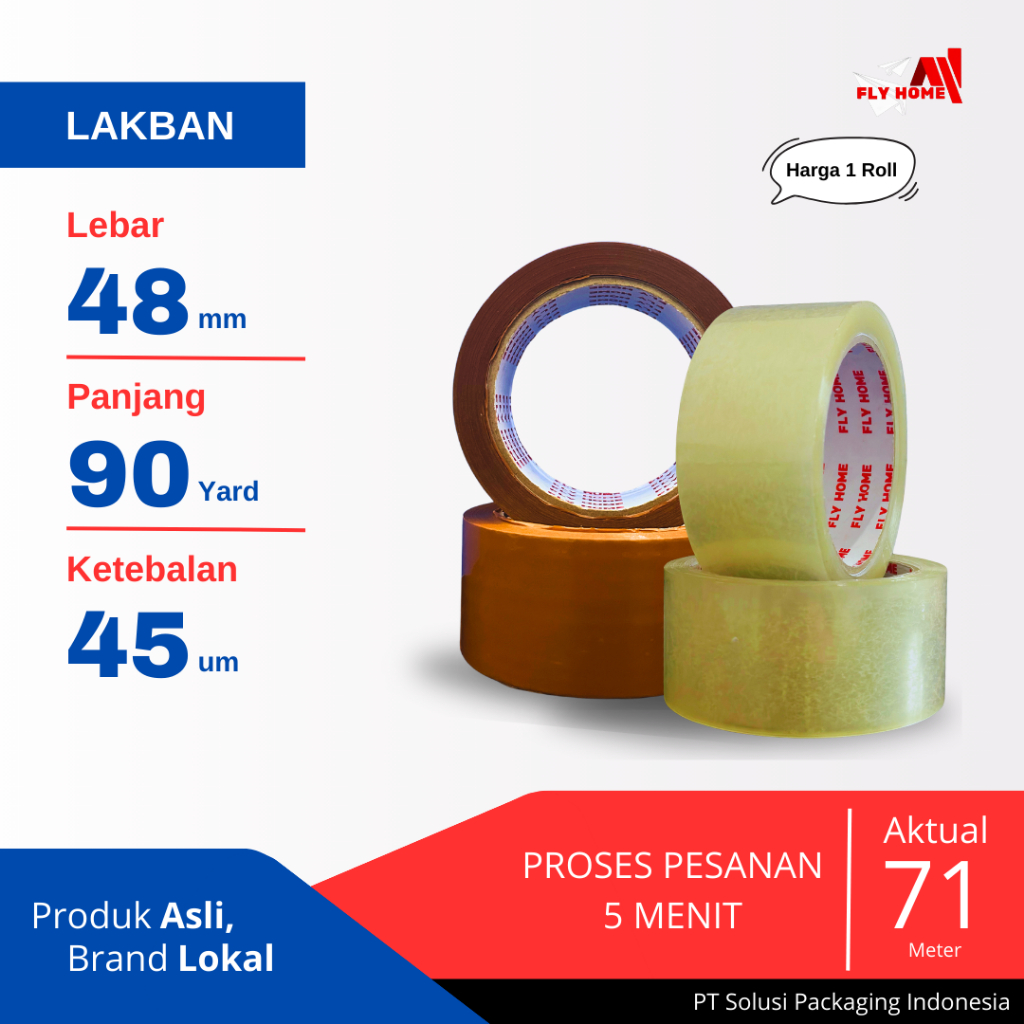 

FLYHOME Lakban bening coklat 2inci 90yard 48x90 yard 1roll ukuran FULL
