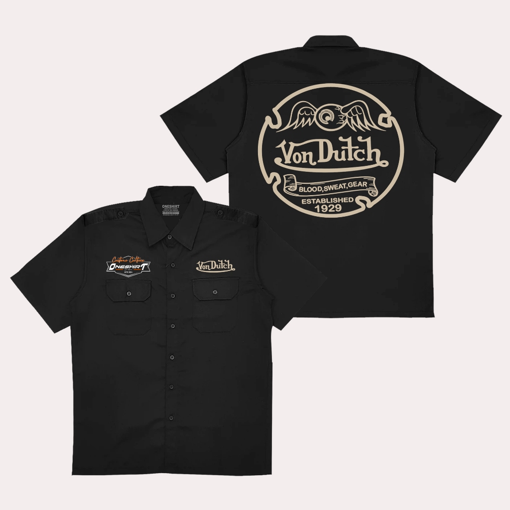 Oneshirt Kemeja Workshirt Von Dutch Baju Pdh Hitam Music