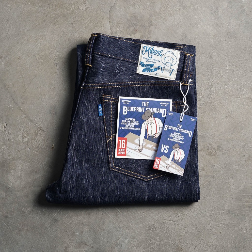 Mihane Jeans - Celana Jeans Pria - Blueprint Standard 16oz Sanforized Rope Dyed Deep Indigo Blue Lin