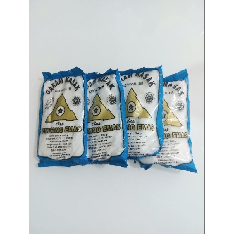 

4 PCS GARAM MASAK/GARAM HALUS/GARAM DAPUR BERYODIUM ISI 200 GRAM CAP BINTANG EMAS