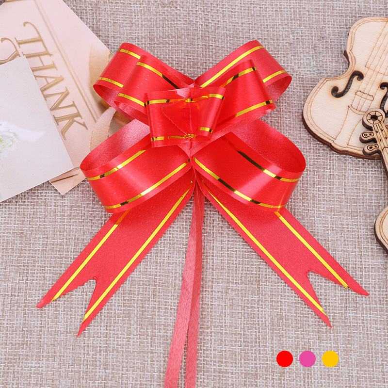 

1100pcs 18mm Pita Tarik Sedang Pita Serut Hiasan Parcel Souvenir Kado Pull Flower Gold Stripe Lace