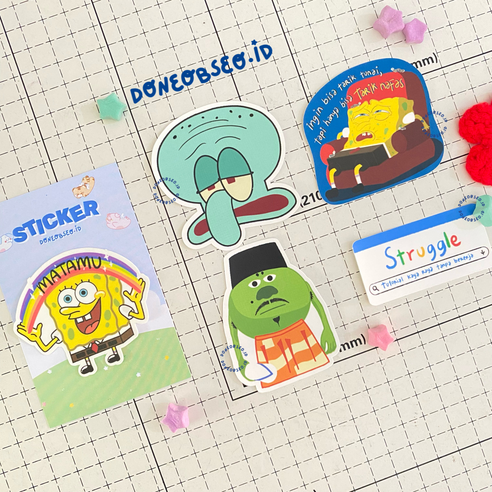

DONEOBSEO.ID Meme Sticker Die Cut / Stiker Satuan Spongebob Monster Inc Quote