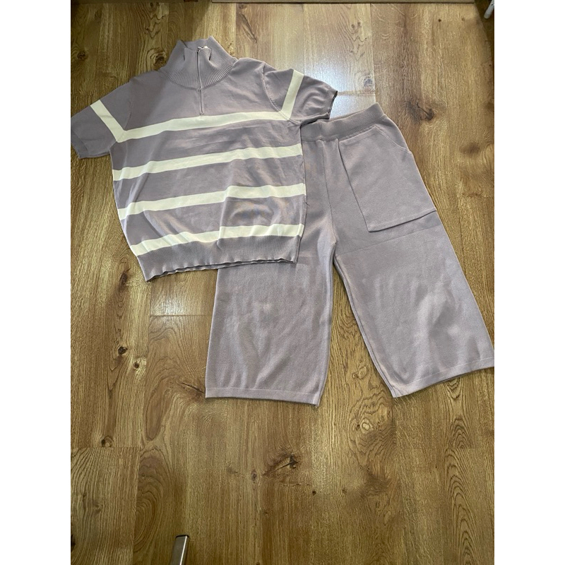 setelan rajut garis premium pendek/setelan import/setelan knit import