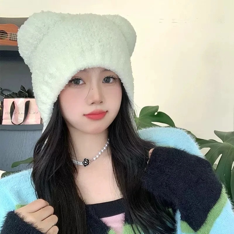 Topi Beanie Telinga Beruang Wanita Musim Gugur Baru, Topi Rajut Musim Dingin, Topi Korea, Kupluk Ana