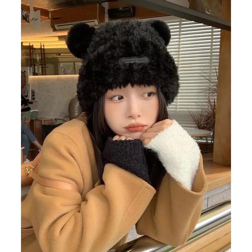 Topi Rajut Telinga Beruang Fashion, Topi Fashion Korea, Topi Wanita Bulu Dewasa, Topi Wanita Import 