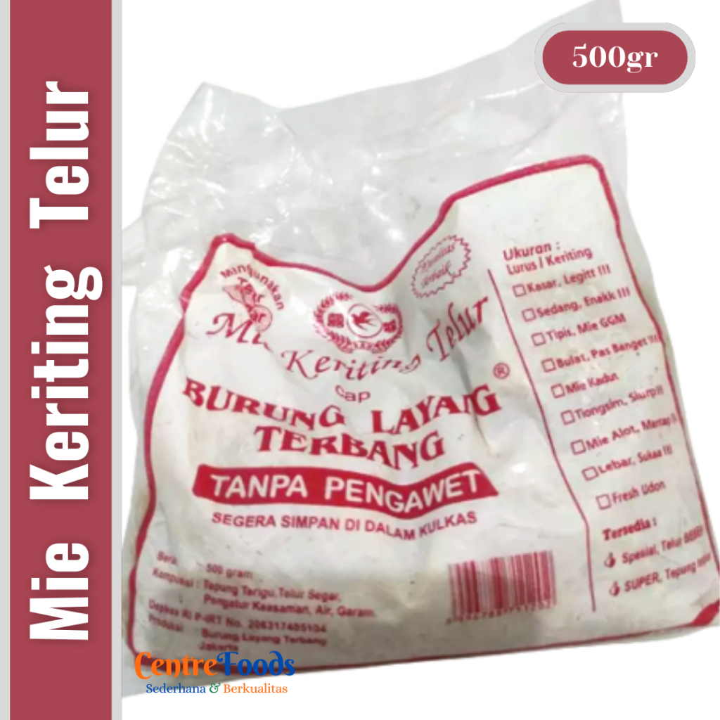 

Mie Keriting Telur - Cap Burung Layang Terbang | 500gr [ Harga Per BKS ]