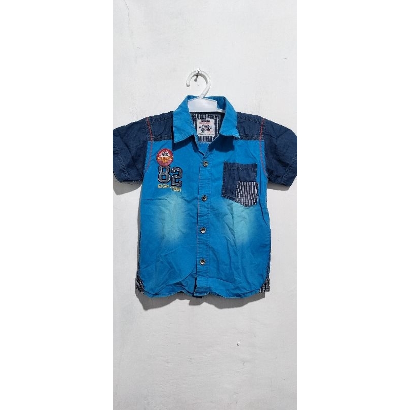 Atasan Baju Kemeja Anak laki-laki Kombinasi Denim Keren