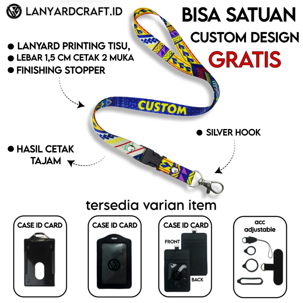 

[CUSTOM SATUAN] Custom Lanyard Size 1,5cm Type SS-SH Lanyard Id Card Printing / Lanyard Custom Desain Satuan