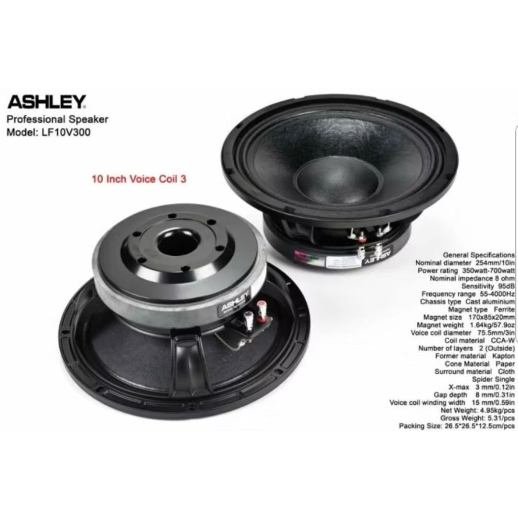 SPEAKER KOMPONEN ASHLEY 10INCH VOICE COIL 3INCH LF10 V 300 LF10V300 LF 10 V 300 ORIGINAL ASHLEY / Sp